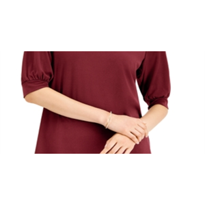 Collezione JM: Top da Donna Rosso con Maniche a Sbuffo e Scollo a V, Taglia Grande, Decorazione in Pizzo Ricamato, Stagione Autunnale, Motivo Tinta Unita, Poliestere - Product Image 3