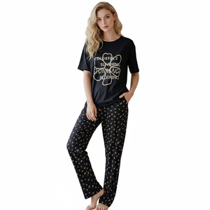 ชุดนอนผ้าโมดอลคุณภาพสูงสำหรับผู้หญิง ขายส่ง ชุดนอนฤดูร้อนระบายอากาศดี ลายดอกไม้พิมพ์ตามสั่ง ชุดลำลองสองชิ้น - Product Image 2