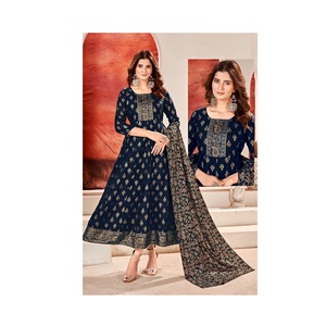Vente en gros d'usine de robe rayonne imprimée avec Dupatta pour mariage et fête disponibles au prix d'exportation - Product Image 1