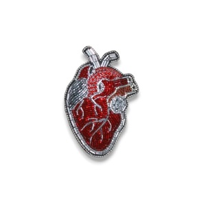 Human anatomical heart Embroidered Brooch Hand Embroidery and Bullion Wire Beaded Fashion Brooch - Product Image 1