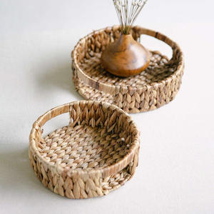 Bandejas para dulces y té hechas de jacinto de agua, precio al por mayor, bandeja redonda tejida a mano para servir - Product Image 4