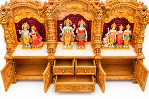 Mandir Swaminarayan Doré de Grande Taille pour Salle de Pooja, Unité de Temple Indien du Sud en Bois Fabriquée sur Mesure, Temple Hindou en Bois pour la Prière, USA - Product Image 5