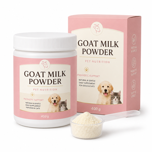 Poudre de <span class=keywords><strong>lait</strong></span> de chèvre en conserve OEM 400g pour animaux de compagnie, probiotiques, équilibre digestif, formule de sevrage pour chiots, supplément de calcium pour chiens, personnalisable - Product Image 1