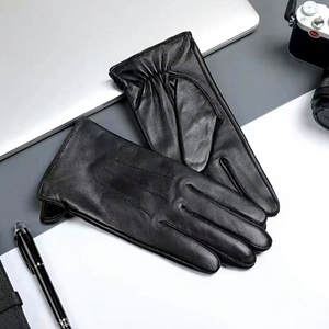 Bailufang Genuine Sheepskin <b>Gloves</b> Unisex Winter Warm Touchscreen Ski <b>Gloves</b> Full Finger <b>Black</b> Medium Thickened - Product Image 2
