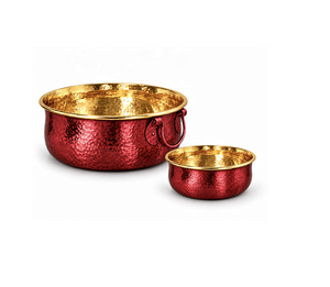 2-Piece Hammered Stainless <b>Steel</b> <b>Bowl</b> Set Red Exterior Gold Interior Luxury Eco-Friendly Contemporary Manicure Pedicure Basin NJ - Product Image 1