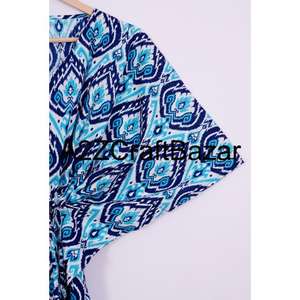 Eco Friendly Cotton Printed Short <b>Kaftan</b> Dress For Women Bohemian Floral Beach Cover Up Summer Casual Loose Lightweight Comfort - Product Image 4