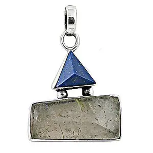 Colgante de Cruz con Cuarzo Rutilado y Lapislázuli Azul con Corte Princesa en Plata 925 para Mujer - Product Image 1