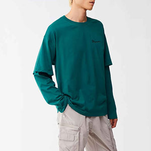 T-shirt à manches longues à col rond en coton de haute qualité, surdimensionné, lourd, double couche pour hommes, respirant, double couche pour hommes - Product Image 4