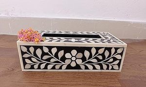 Dispensador de pañuelos ecológico hecho a mano de lujo con forma personalizada, servilletero con incrustaciones de hueso de perla madre para restaurante de Hotel en casa - Product Image 4