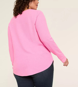 Chemise à manches longues en gros pour femmes, tricot à ourlet arrondi, coton uni, taille plus, manches longues, col rond, t-shirts à poignets côtelés - Product Image 6