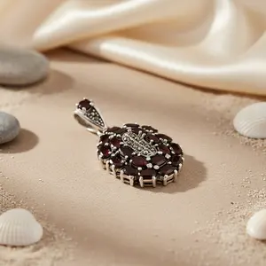 Joyería de Plata de Ley 925 con Piedras Preciosas para Mujer, Colgante de Granate con Diseño de Gota de Agua, Oro Rosa, Rubí, Estilo Religioso - Product Image 2