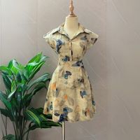 Robe longue moderne pour femme - Tissu en soie tricotée douce, col rabattu, manches courtes, motifs floraux et à carreaux, taille naturelle, respirante