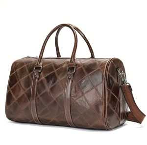 TIDING Oem hommes haut de gamme rétro grande capacité en cuir sac de voyage en cuir véritable sac fourre-tout sac polochon - Product Image 4