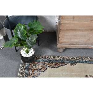 Classic Beige Blue Vintage <b>Turkish</b> Rug 3.8 X 6.5ft Handmade Patchwork Rectangle Striped Wool <b>Carpet</b> for Living Room Latex - Product Image 5