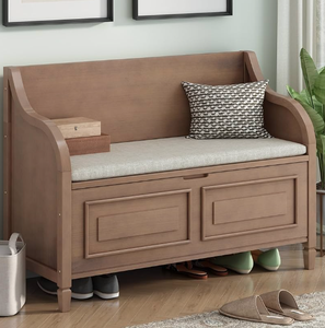 Banc de rangement en bois massif avec couvercle rabattable (entrée) - Product Image 4