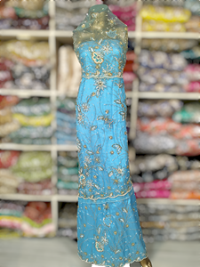 Vestido de seda fabricado en India de gran venta con diseño de hojas florales, lujoso trabajo hecho a mano por George Wrapper para ocasiones especiales - Product Image 3