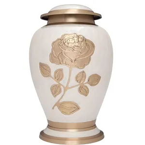 Zilver Rose Crematie Urn Begrafenis Urn Met Grote Bloem Op Emaille Begrafenis Urn Voor Menselijk As Volwassen Grootte