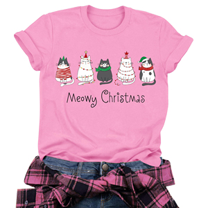 T-shirt de Noël à manches courtes personnalisé pour femmes Streetwear ample respirant avec conception d'impression de lettres chemises de Noël pour femmes - Product Image 1