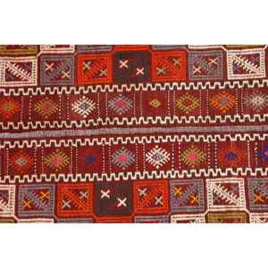 Alfombra Turca de 5x8.7 pies, Alfombra Vintage Grande, Alfombra de Lana con Rayas Rojas - Product Image 5