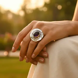 "Platinum Oval Cut Diamond <b>Statement</b> <b>Ring</b> for Women-925 Silver Rhodium Plated Fine Jewelry" - Product Image 3