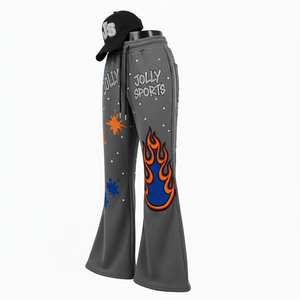 Women Flare Pant Premium 280 GSM Polyester Spandex Fleece Grey Soft Stretch Heat Press Logo Streetwear Women's Pant - Product Image 4