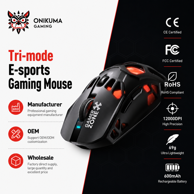Gaming Mouse OEM Manufacturer ONIKUMA DM09 RGB Wireless Gaming Mouse Tri Mode 2.4G BT Wired 12000 DPI Honeycomb Mouse