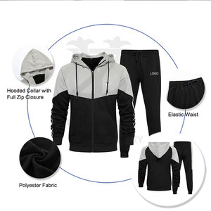 Ensemble deux pièces de haute qualité pour hommes, avec logo personnalisé, veste à capuche respirante, jogger 100% coton, grande taille, loisirs d'hiver - Product Image 2
