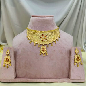 Parure de bijoux longue en laiton plaqué or 18 carats, style Haram, pour mariée, mariage, fiançailles, fête, inspirée des temples d'Inde du Sud - Product Image 1