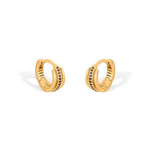 Boucles d'oreilles créoles et huggies en or 18 carats avec diamants, perles et zircons pour mariage et fiançailles - Collection Midnight Mirage - Product Image 4