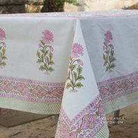 Nappe de table en toile de coton indienne imprimée à la main avec motifs floraux, pour 6 et 8 personnes, lavable, style moderne et luxueux