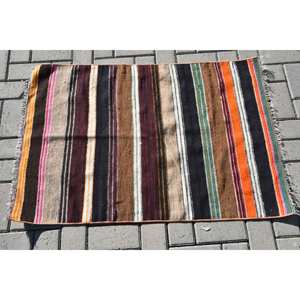 พรมตุรกีสีน้ำตาลดำวินเทจแบบคลาสสิกพรมห้องนั่งเล่นขนสัตว์2.5x3.6ft ลายเย็บปะติดด้านหลังยางสำหรับวัยรุ่นโถงทางเดิน - Product Image 3