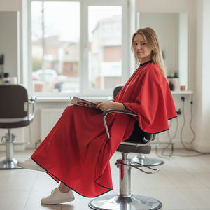 Cape de Coiffure Rouge Personnalisée Cousue Main Écologique 100% Polyester Imperméable avec Taille Ajustable pour Salon de Coiffure - Product Image 6