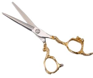 Proveedor de tijeras de corte de pelo de peluquero Tijeras de peluquería con mango de dragón grabado en oro - Product Image 2