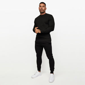 Vente en gros couleur unie avec logo personnalisé manches raglan avec panneau polaire décontracté Streetwear col rond pulls molletonnés pour hommes - Product Image 2