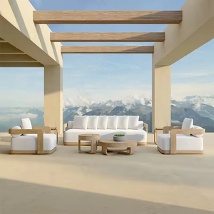 Conjunto de Sofás de Madera de Teca de Lujo para Exteriores, Muebles de Patio Resistentes a la Intemperie, Sofá Seccional Ergonómico y Duradero para Terraza o Gazebo - Product Image 1