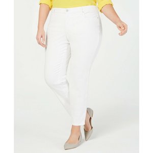 Charter Club Women's Plus Size 14W Mid Rise <b>Skinny</b> <b>Jeans</b> <b>White</b> Casual Flare Pants with <b>Ripped</b> Embroidered Printed Decorations XL - Product Image 1