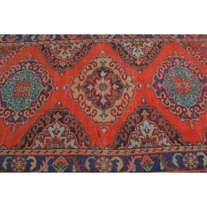 Alfombra turca vintage, diseño de retazos rojo y azul tradicional, área grande de 4,7x12,3 pies, pasillo Rectangular de látex de lana para habitaciones - Product Image 5