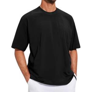 T-shirts à manches courtes et à épaules tombantes de couleur noire pour hommes, 100% coton de qualité supérieure avec logo personnalisé - Product Image 2