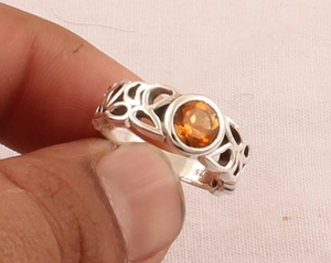 แหวนเงินประดับพลอยซิทรีนที่สวยงามทำด้วยมือสายรัดดอกไม้ที่มีเอกลักษณ์925ทึบและเงินสเตอร์ลิงทันสมัยสำหรับวันครบรอบแต่งงาน - Product Image 1