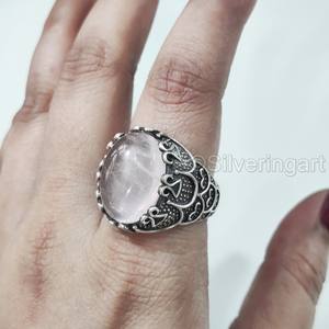 ขายส่งแหวนผู้ชายหินโรสควอตซ์ธรรมชาติ April แหวนพลอยหินประจำเดือนเกิดทุกขนาดเครื่องประดับงานแต่งงานอาหรับ925แหวนเงินสเตอริง - Product Image 2