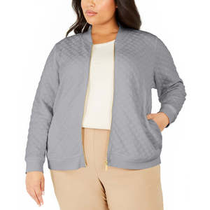 Giacca bomber in maglia testurizzata grigia da donna Charter Club, taglia 2X - Product Image 1