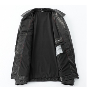 Chaqueta de Cuero Genuino para Hombre, Piel de Oveja Encerada, Estilo Informal de Negocios, Solapa de Longitud Media, Otoño-Invierno, Nuevo Estilo - Product Image 3