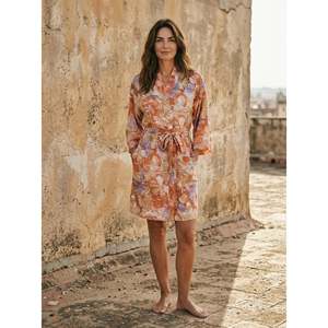 Vintage Floral Romance Silk Sari Boho Kimono Luxury Loungewear House <b>Robe</b> Flowy Gown Duster <b>Beach</b> Cover-Up for Swimsuit - Product Image 1