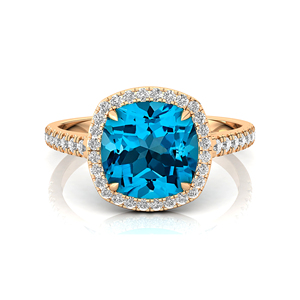 Anillo de compromiso de boda de Halo de oro sólido de 14K clásico personalizado con Topacio Azul y regalo de diamante natural su OEM a granel - Product Image 5