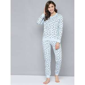 2025 hiver femmes décontracté pour salon porter 2 pièces ensemble solide imprimé chemise de nuit Joggers pantalons pantalons de survêtement avec col rond - Product Image 2