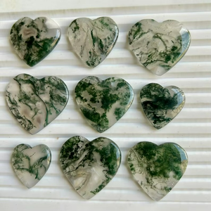 Piedras preciosas de ágata de musgo sueltas naturales en forma de corazón, cabujón precioso, fabricación de joyas, diferentes formas, tamaños pulidos - Product Image 2