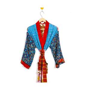 100% seda elegante Vintage bohemio indio mujer personalizado impreso Floral cuello en V Kimono vestido de noche con tamaño personalizable - Product Image 4