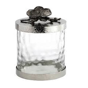 2024 Venta caliente diseñador sin perfume vidrio perfumado cera vela tarro con tapa de flor de metal - Product Image 1