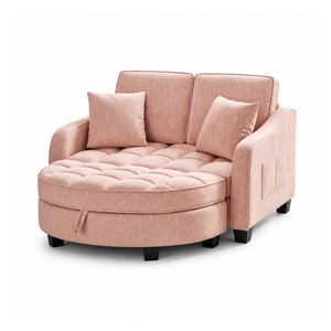 Sofá Redondo Moderno de 2 Plazas, Chaise Longue Acolchado, Otomana, con Patas de Madera, para Sala de Estar - Product Image 1