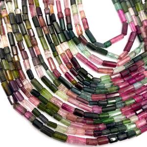 Cuentas de Turmalina Multicolor Natural en Forma de Tubo Facetado de 5x10-6x11 mm, Cuentas de Turmalina Tipo Tubo para la Fabricación de Joyas y Manualidades, Hilo de 14 Pulgadas - Product Image 3